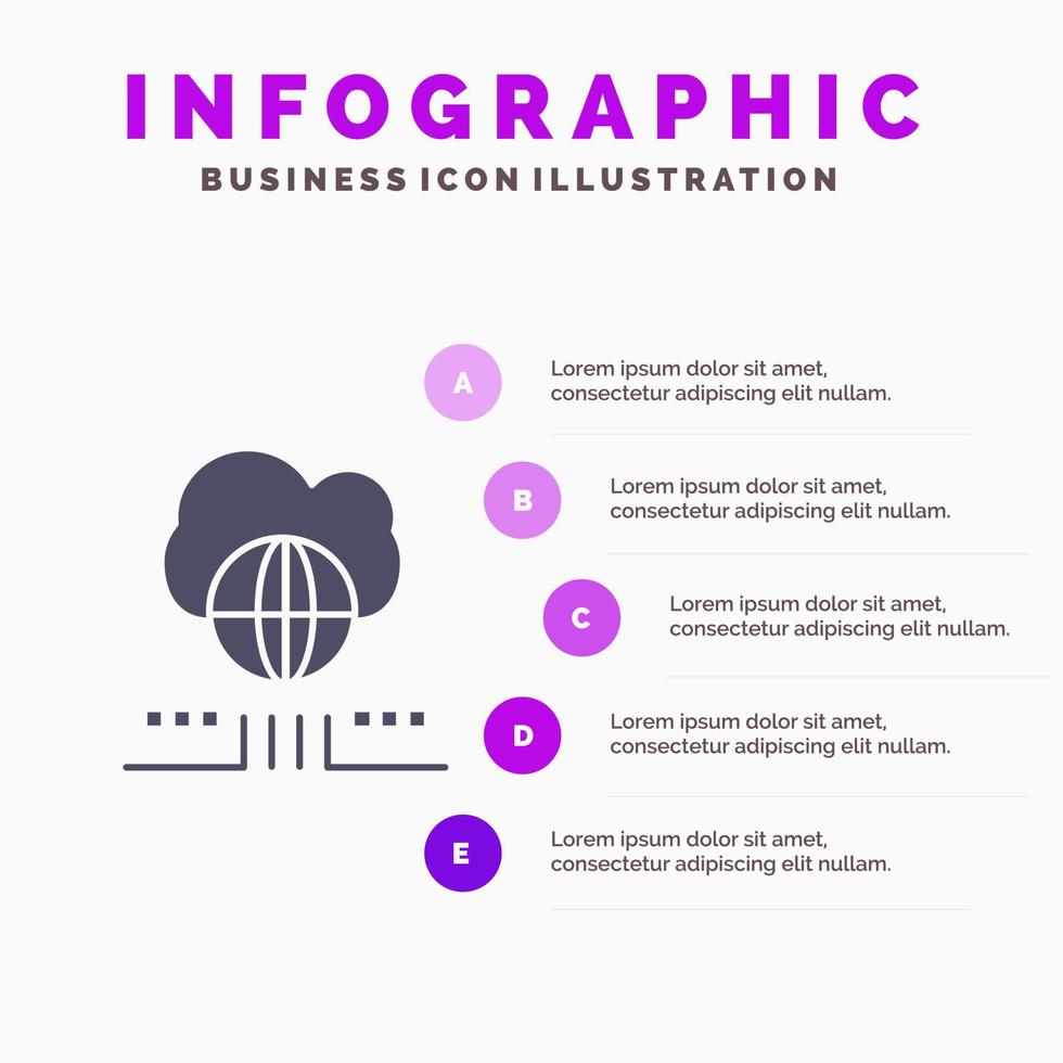 wereld afzet netwerk wolk solide icoon infographics 5 stappen presentatie achtergrond vector