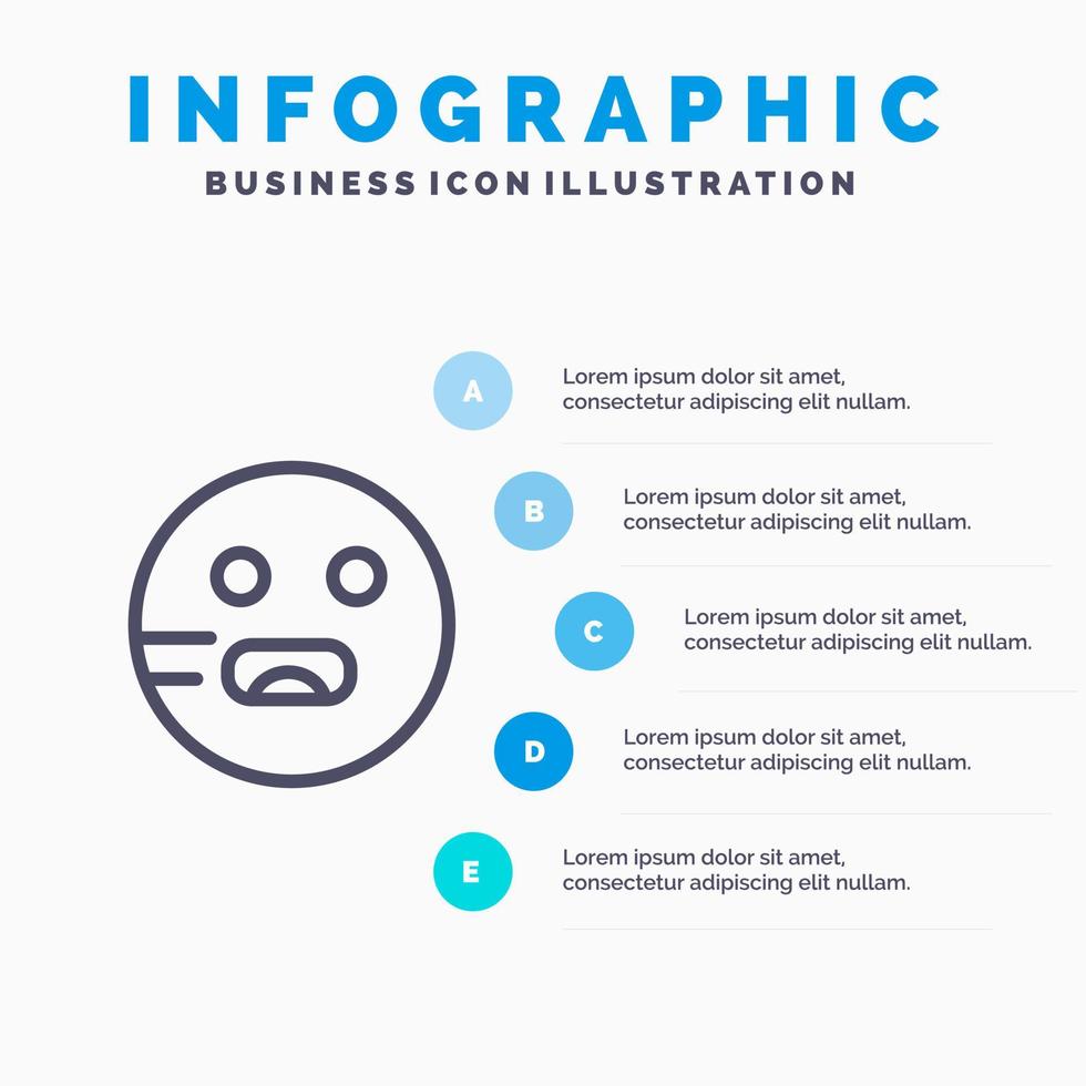 emoji's emoticon hongerig school- lijn icoon met 5 stappen presentatie infographics achtergrond vector