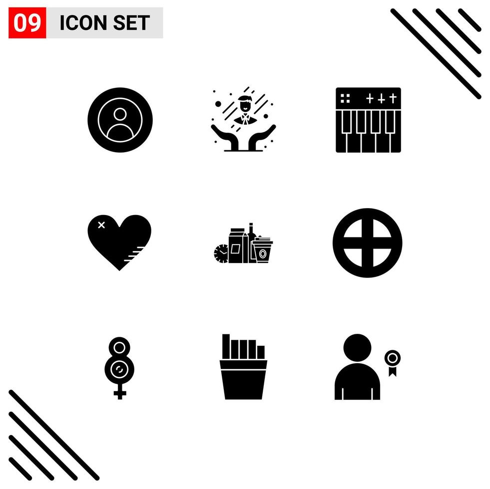 pictogram reeks van 9 gemakkelijk solide glyphs van verslag doen van Leuk vinden viering liefde piano bewerkbare vector ontwerp elementen