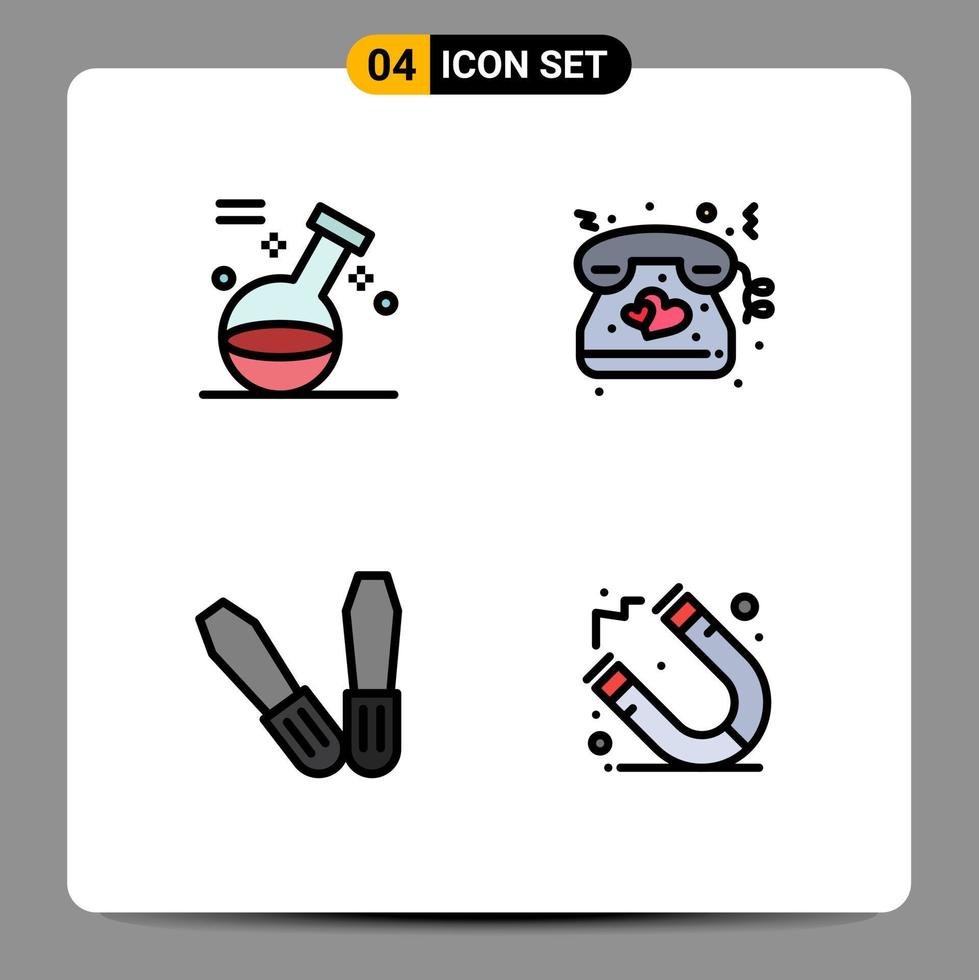 modern reeks van 4 gevulde lijn vlak kleuren pictogram van element gereedschap spa telefoon magneet bewerkbare vector ontwerp elementen