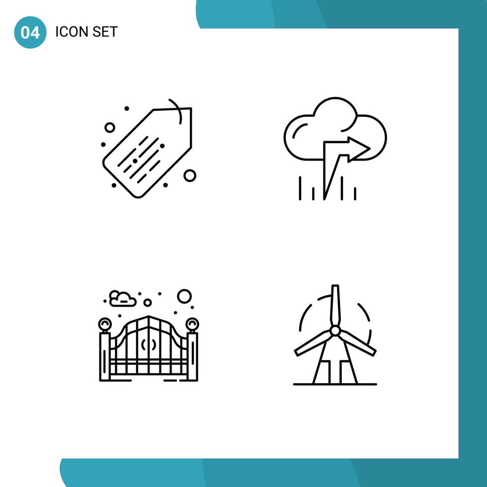 reeks van 4 modern ui pictogrammen symbolen tekens voor label straat poort wolk tuin energie bewerkbare vector ontwerp elementen