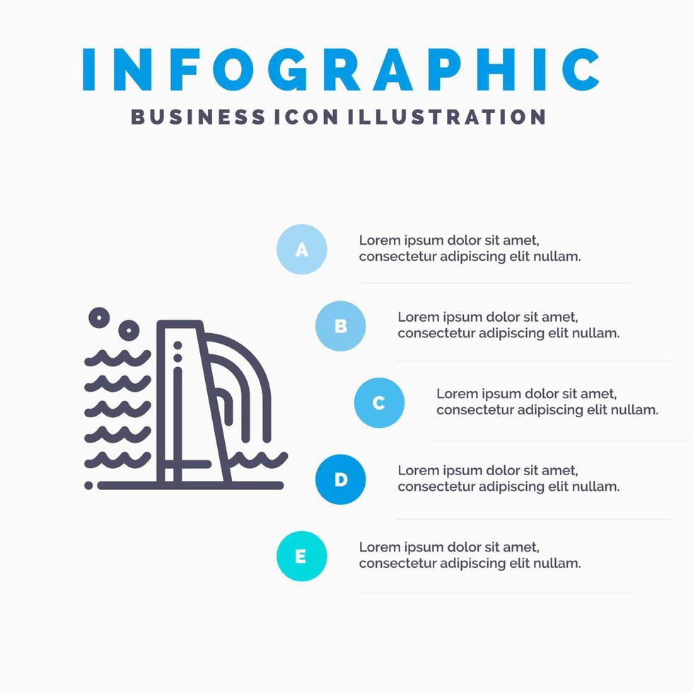 gebouw bouw fabriek industrie lijn icoon met 5 stappen presentatie infographics achtergrond vector