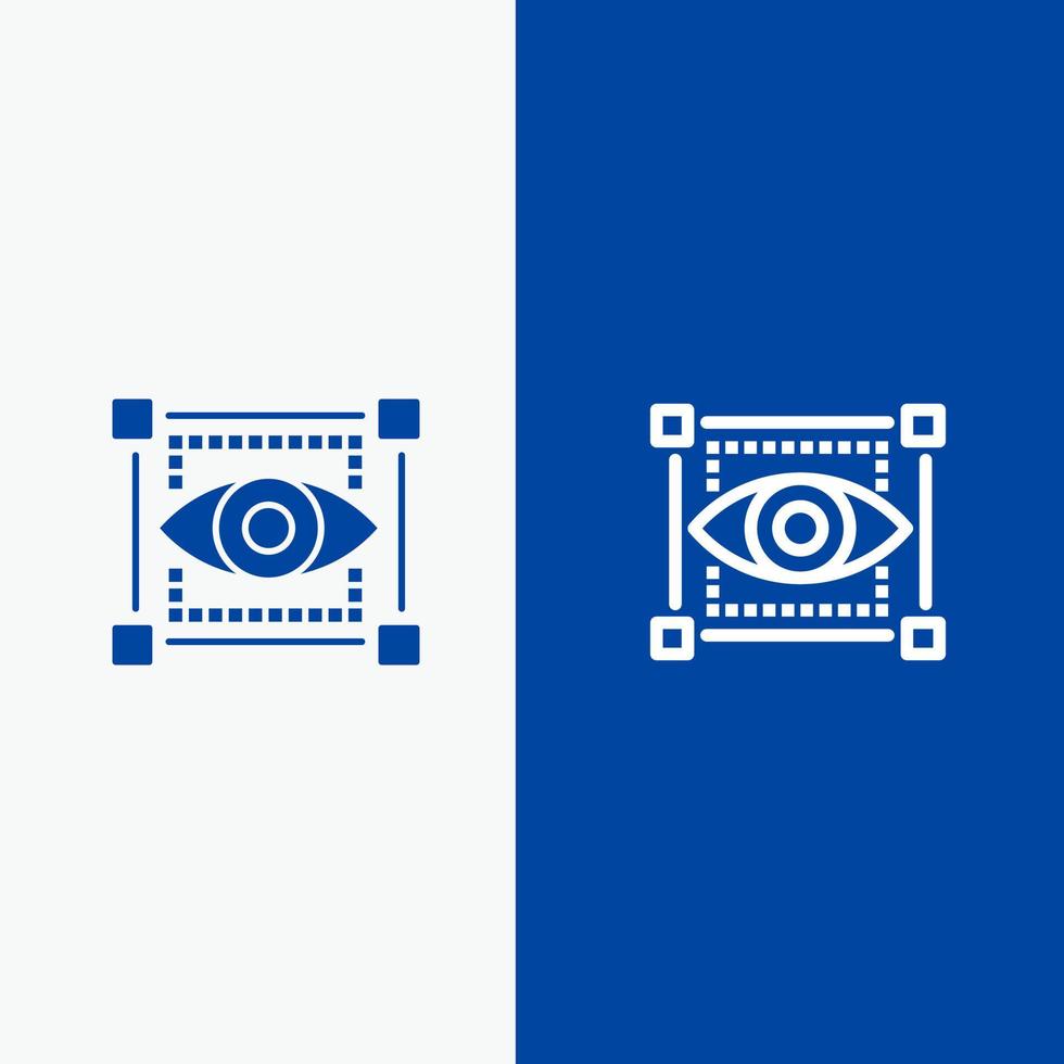 zichtbaar visie schetsen oog lijn en glyph solide icoon blauw banier vector