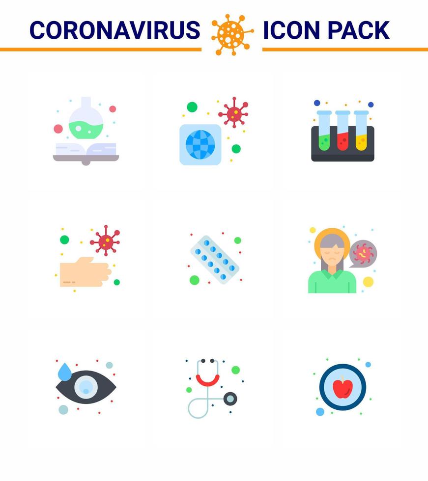 coronavirus het voorkomen reeks pictogrammen 9 vlak kleur icoon zo net zo Gezondheid geschiktheid test verdovende middelen handen virale coronavirus 2019november ziekte vector ontwerp elementen