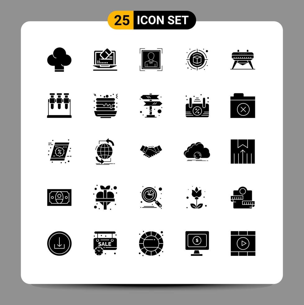 modern reeks van 25 solide glyphs pictogram van paard gymnastiek- gebruiker ID kaart denken creatief bewerkbare vector ontwerp elementen