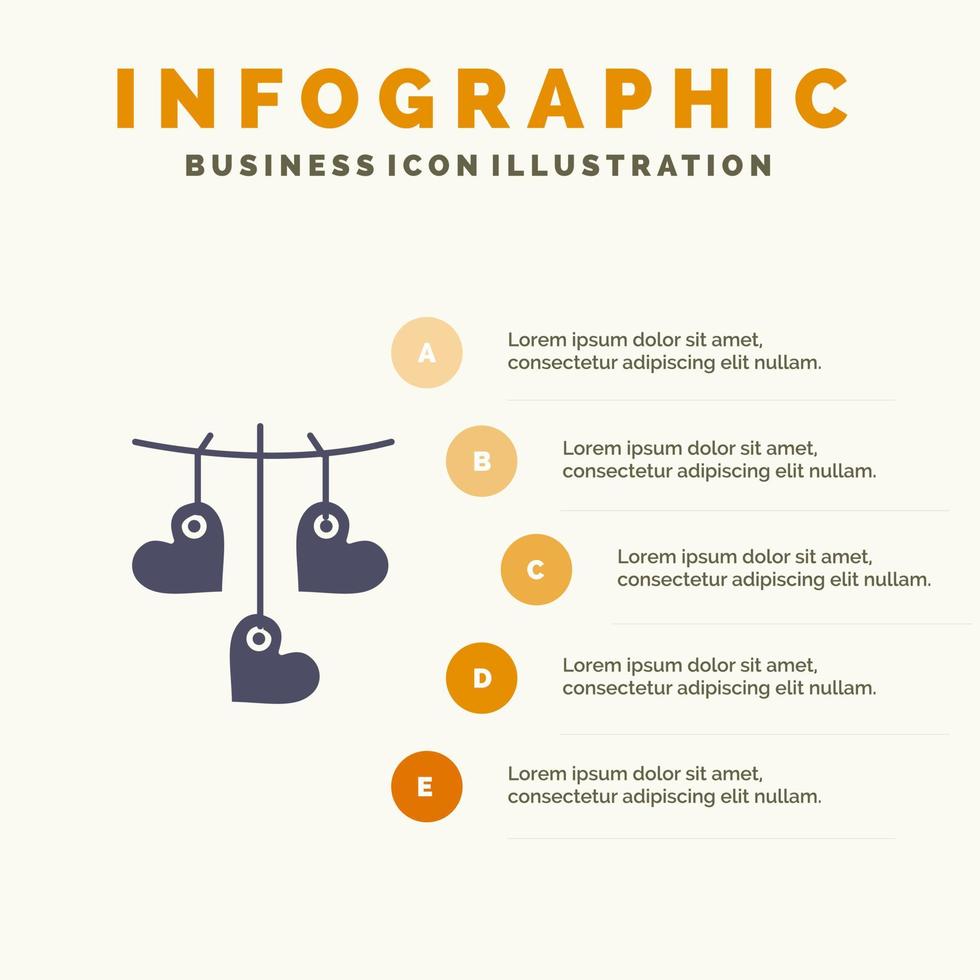 hart Valentijn liefde hangende solide icoon infographics 5 stappen presentatie achtergrond vector