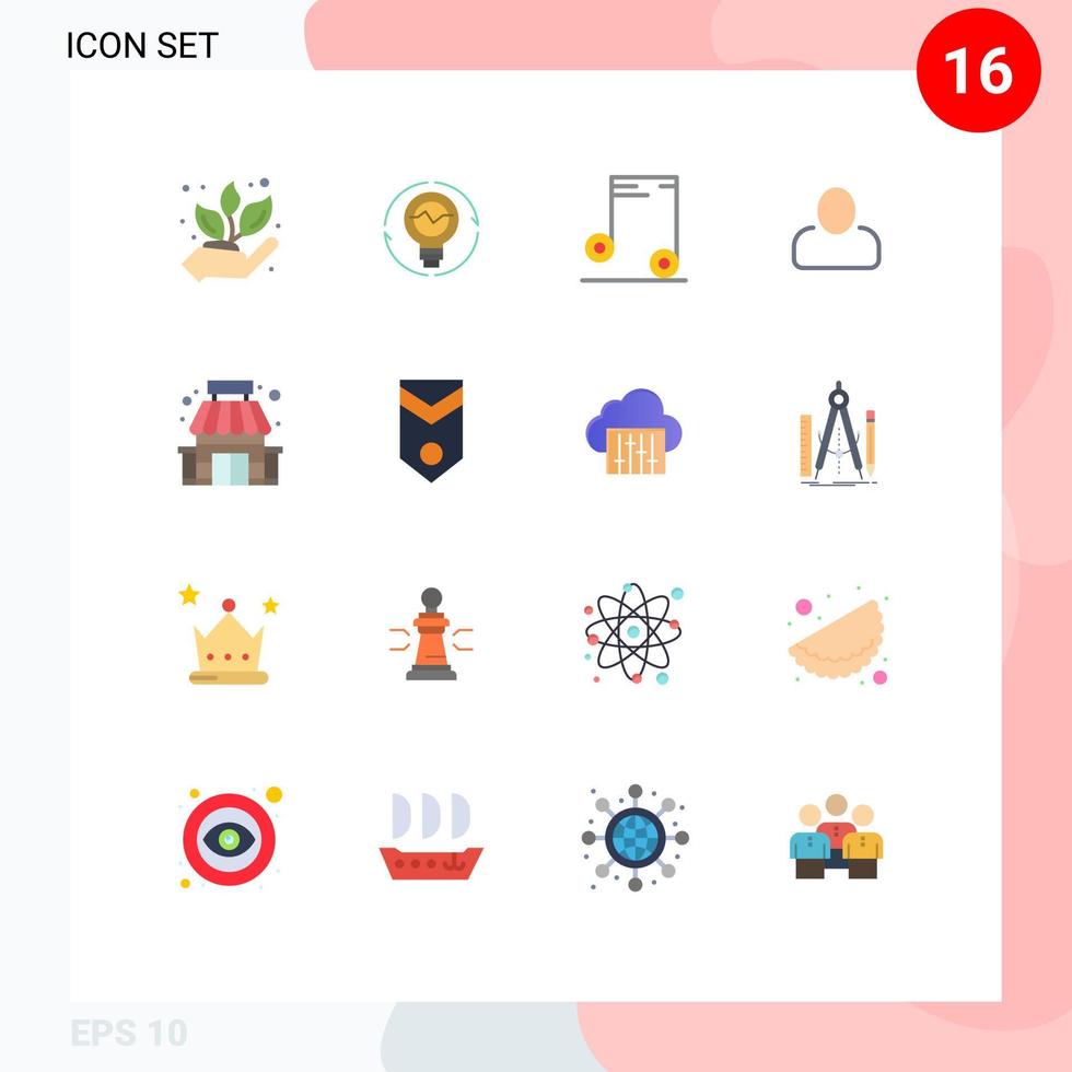 16 vlak kleur concept voor websites mobiel en apps gebouw Mens innovatie beheerder audio bewerkbare pak van creatief vector ontwerp elementen