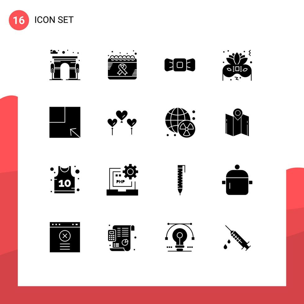 16 solide glyph concept voor websites mobiel en apps beurt partij wereld nacht stropdas bewerkbare vector ontwerp elementen