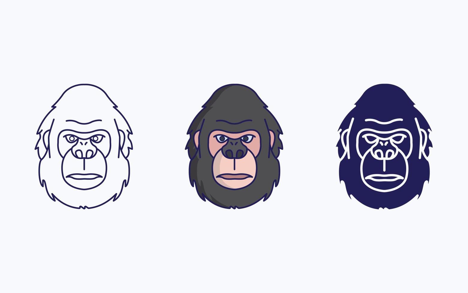 gorilla gezicht lijn en glyph icoon, vector illustratie