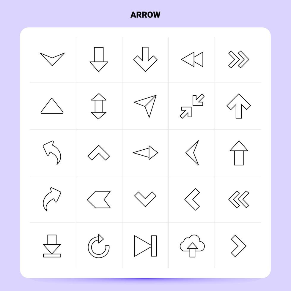 schets 25 pijl icoon reeks vector lijn stijl ontwerp zwart pictogrammen reeks lineair pictogram pak web en mobiel bedrijf ideeën ontwerp vector illustratie