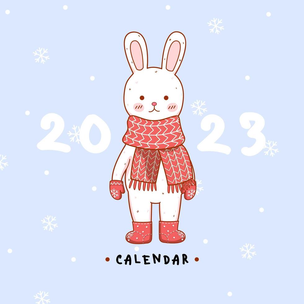 kalender 2023 met schattig kawaii konijn poster, vector