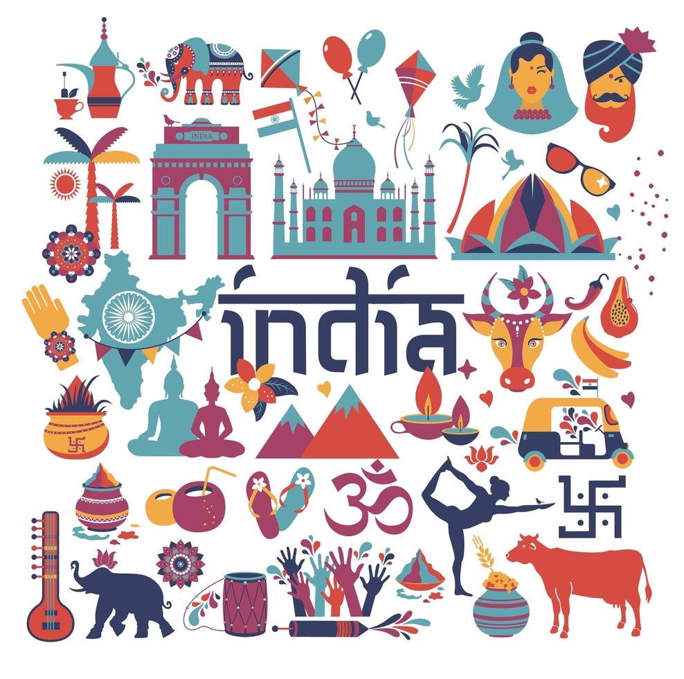 Indiase architectuur, Aziatische tradities, iconen en symbolen vector