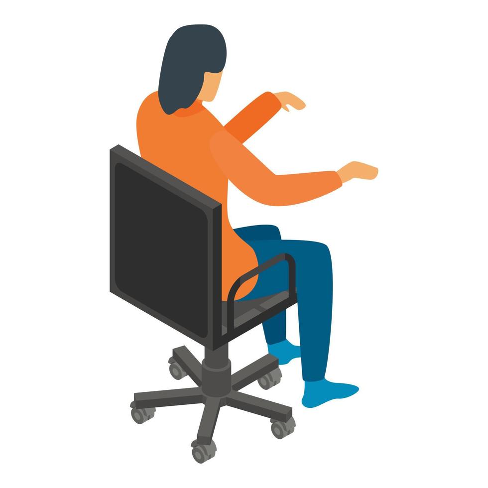 vrouw Bij kantoor stoel icoon, isometrische stijl vector