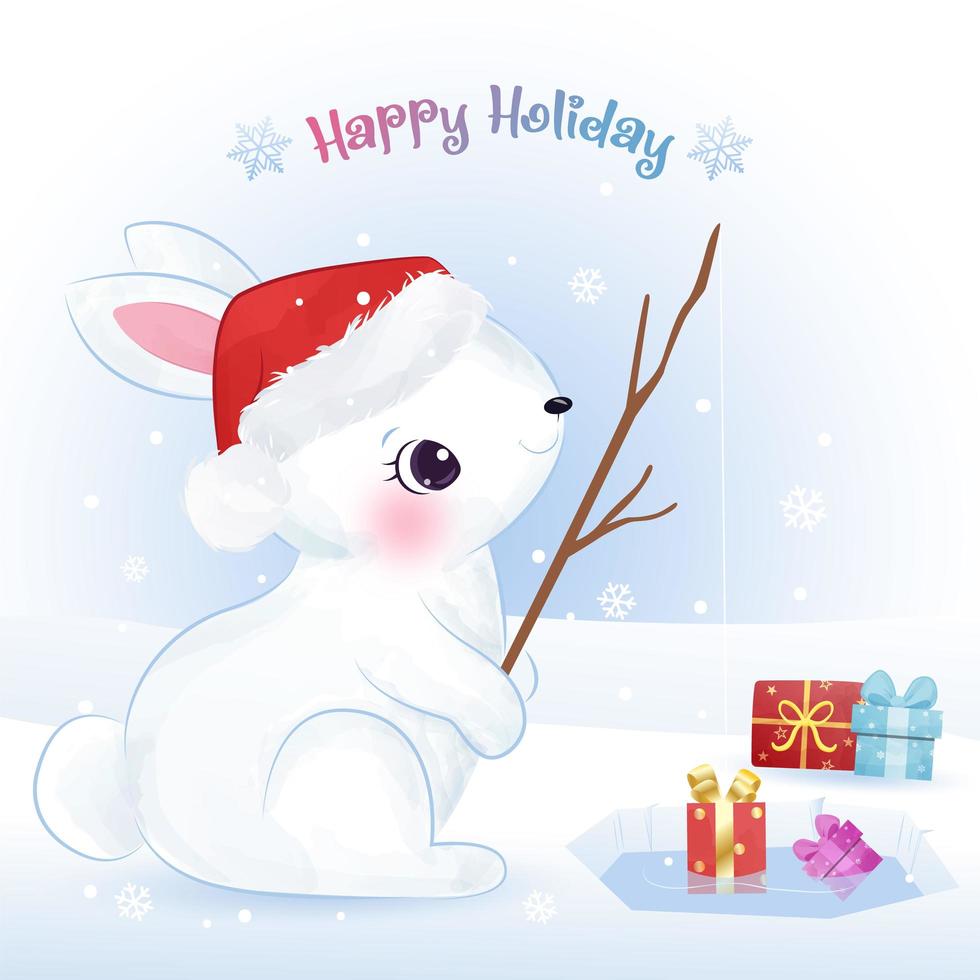 kerst wenskaart met schattig klein konijntje vector