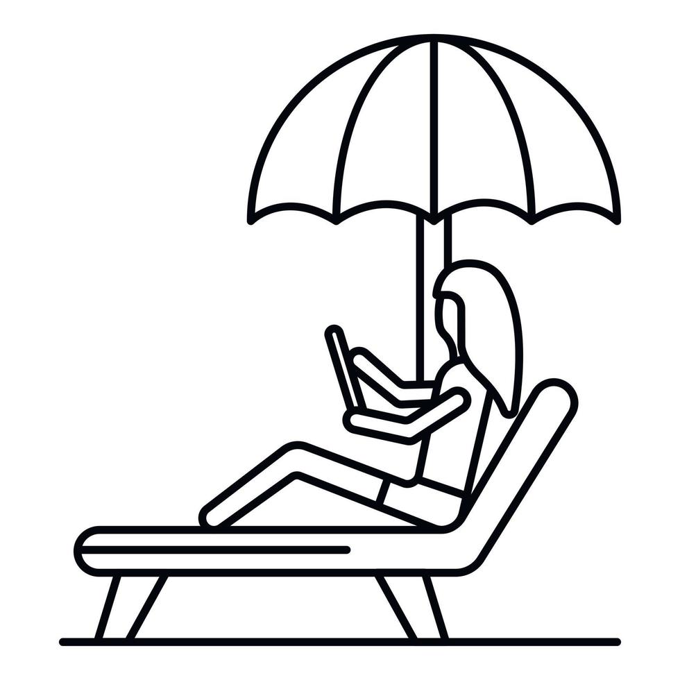 vrouw Bij strand stoel icoon, schets stijl vector