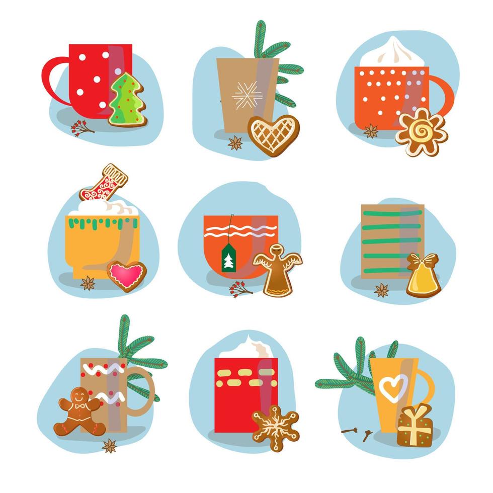 Kerstmis theepot en beker. vakantie verzameling. hand- getrokken stijl. vector illustratie. vrolijk kerstmis. nieuw jaar.