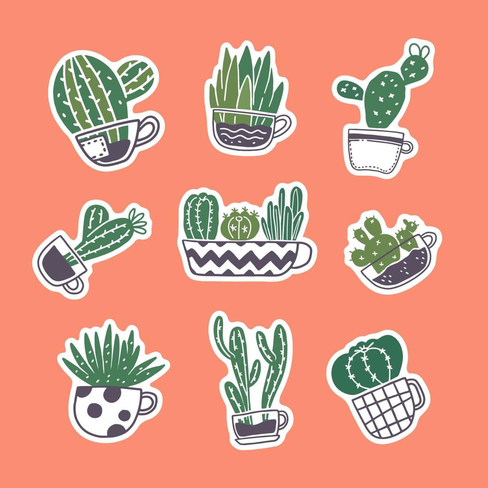 cactus vetplanten stickers voor logboek en ontwerper vector