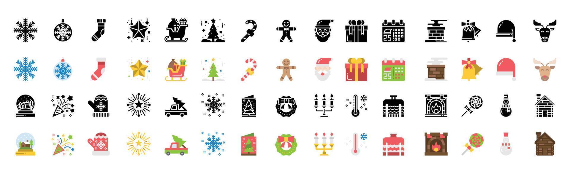 Kerstmis pictogrammen set. vector illustratie, sneeuwman, vakantie, de kerstman, winter