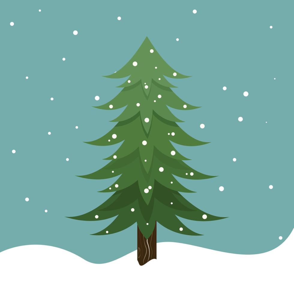 winter sneeuw vallend Aan een seizoensgebonden pijnboom boom vector illustratie achtergrond