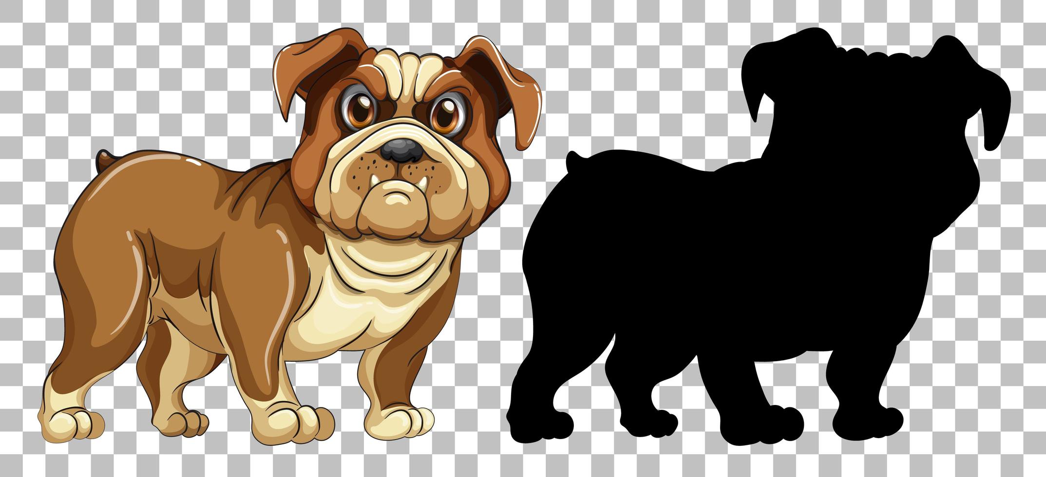 bulldog hond en zijn silhouet vector