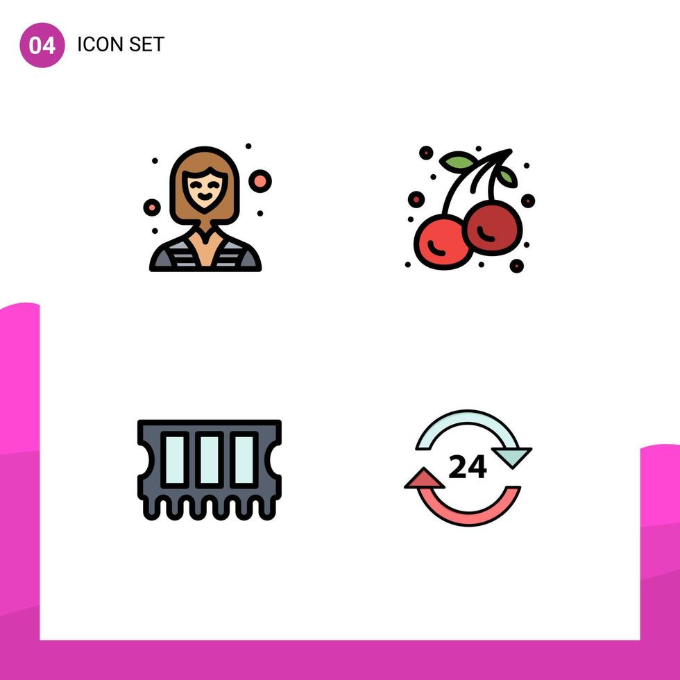 pak van 4 modern gevulde lijn vlak kleuren tekens en symbolen voor web afdrukken media zo net zo vrouw geheugen arbeider voedsel conciërge bewerkbare vector ontwerp elementen