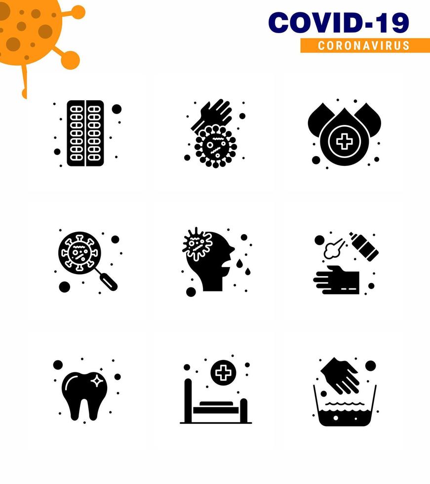 9 solide glyph zwart coronavirus covid19 icoon pak zo net zo allergie vergroten bloed interface devirus virale coronavirus 2019november ziekte vector ontwerp elementen