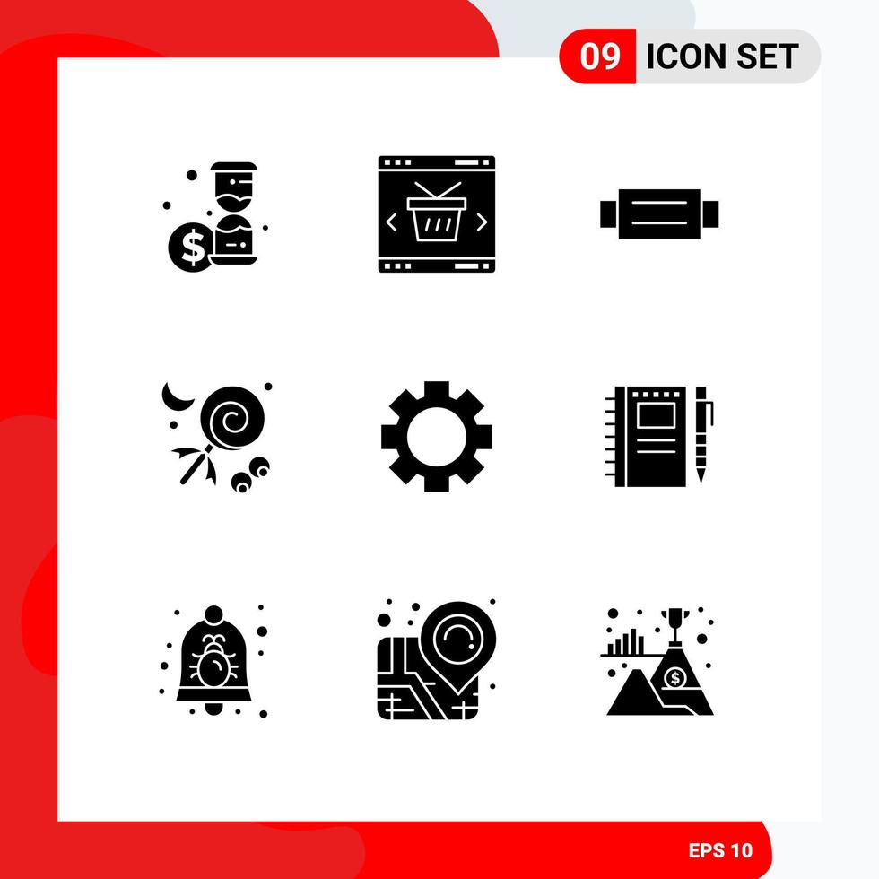 reeks van 9 modern ui pictogrammen symbolen tekens voor instelling vakantie accessoires halloween snoep bewerkbare vector ontwerp elementen