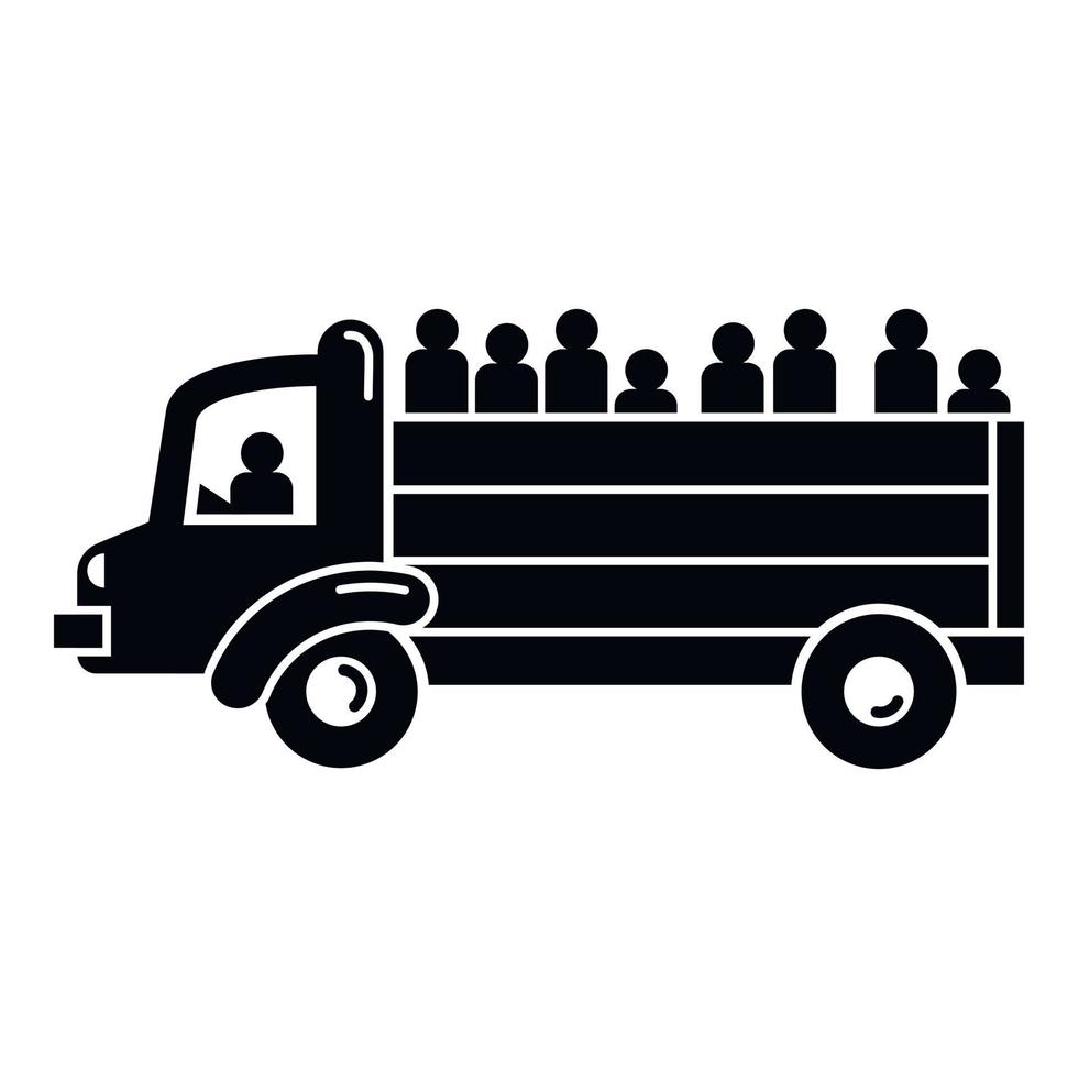 vluchteling mensen vrachtauto icoon, gemakkelijk stijl vector