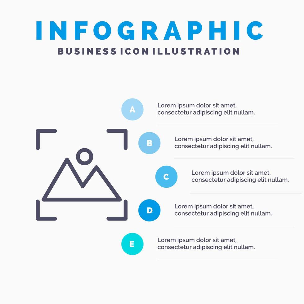 Bijsnijden focus foto fotografie lijn icoon met 5 stappen presentatie infographics achtergrond vector