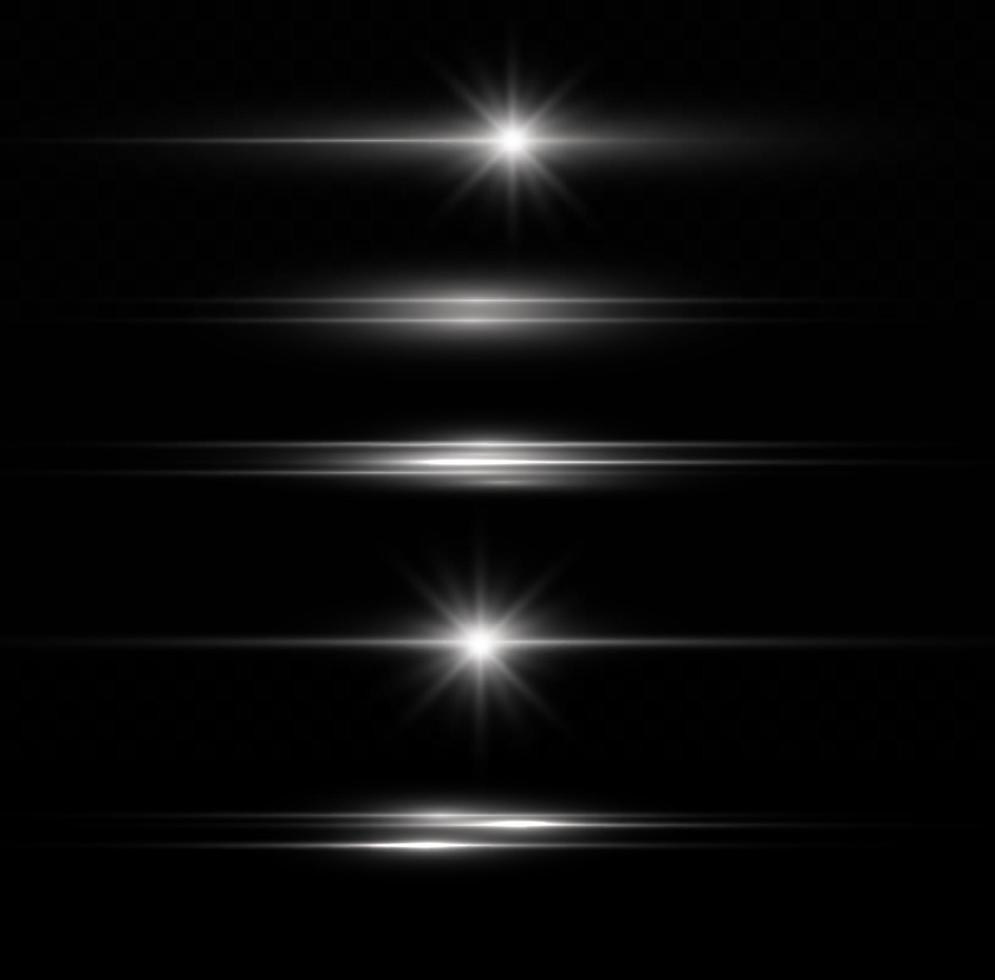 horizontaal balken van licht. mooi licht reflecties. gloeiend strepen Aan een licht achtergrond. gloeiend abstract sprankelend achtergrond. reeks van wit horizontaal hoogtepunten. laser balken. vonk en sterren. vector