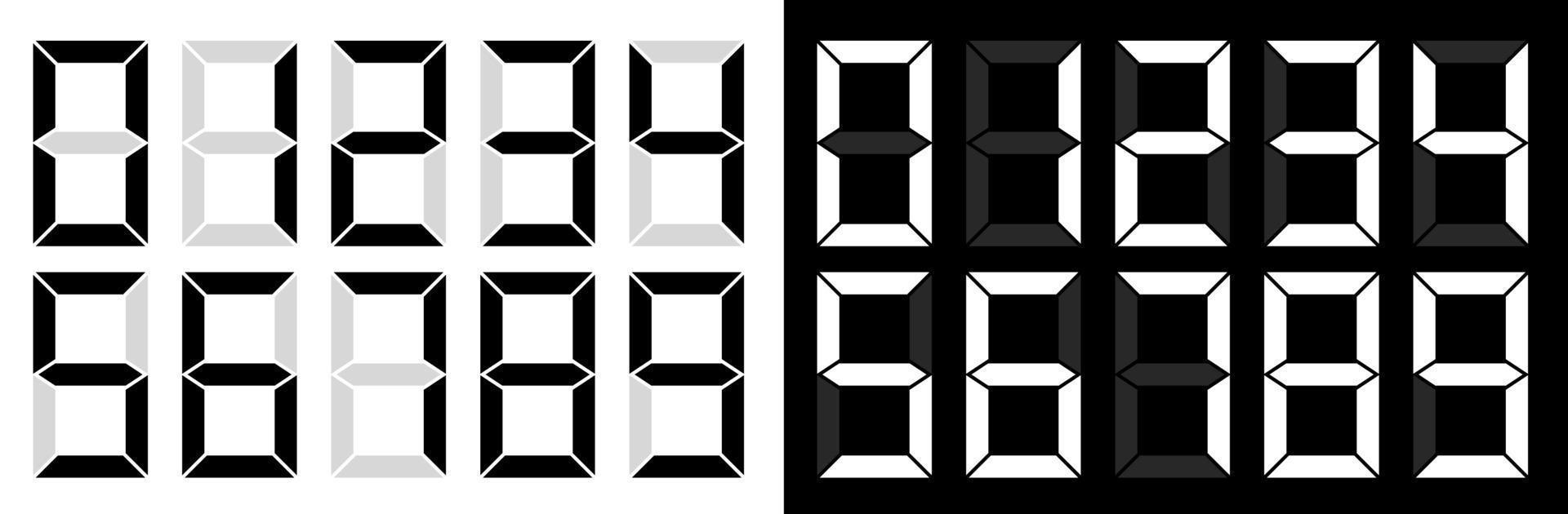 reeks van getallen voor elektronisch scorebord. wijzerplaat van klok of informatie bord. elektronisch nummers. vector