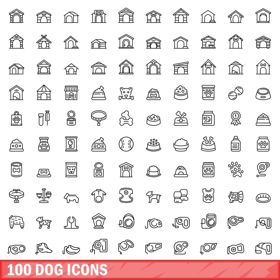 100 hond pictogrammen set, schets stijl vector