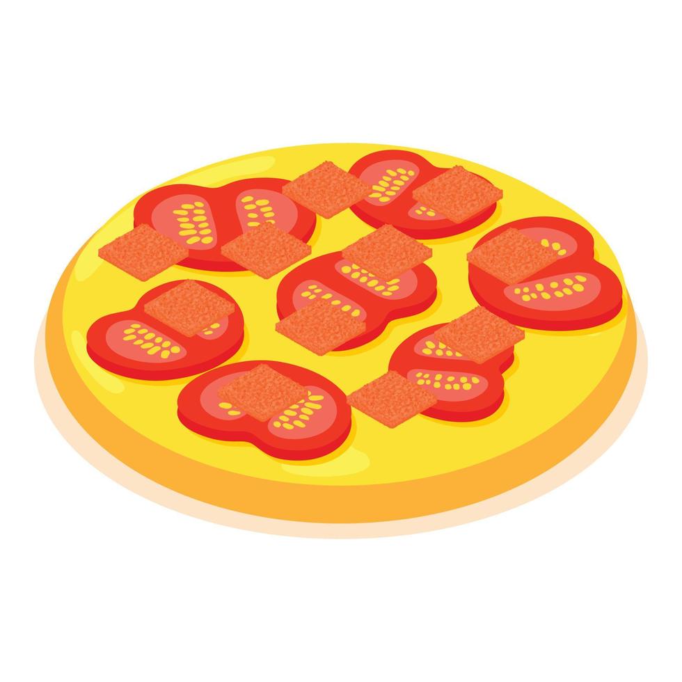 dieet pizza icoon isometrische vector. vers pizza met tomaat plak en kaas vector