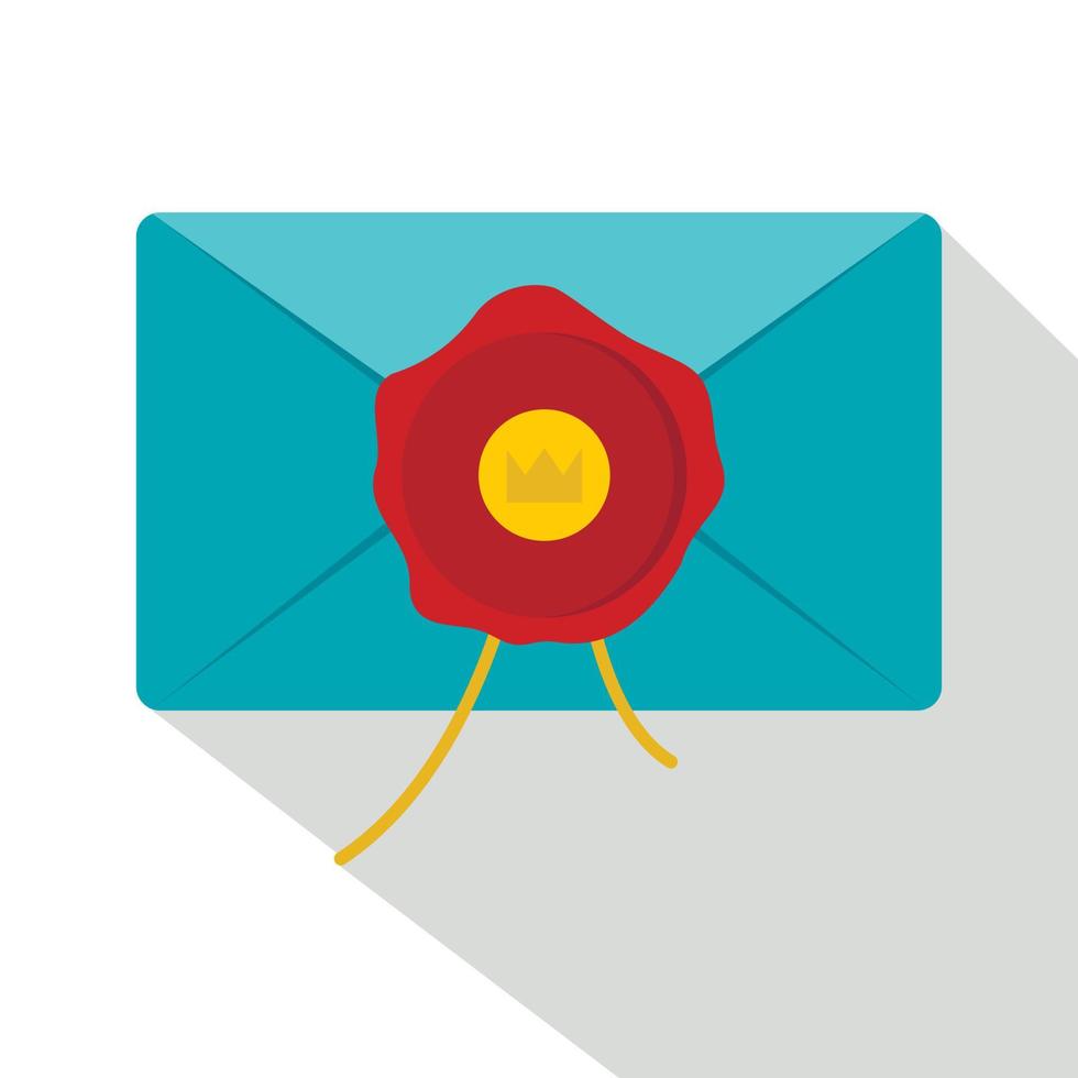 blauw envelop met rood was- zegel icoon, vlak stijl vector