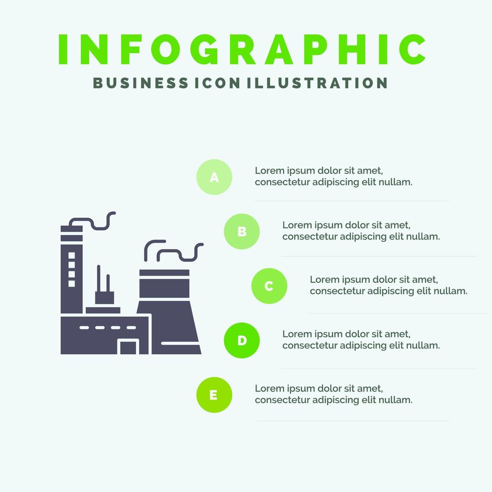 gebouw bouw fabriek industrie solide icoon infographics 5 stappen presentatie achtergrond vector