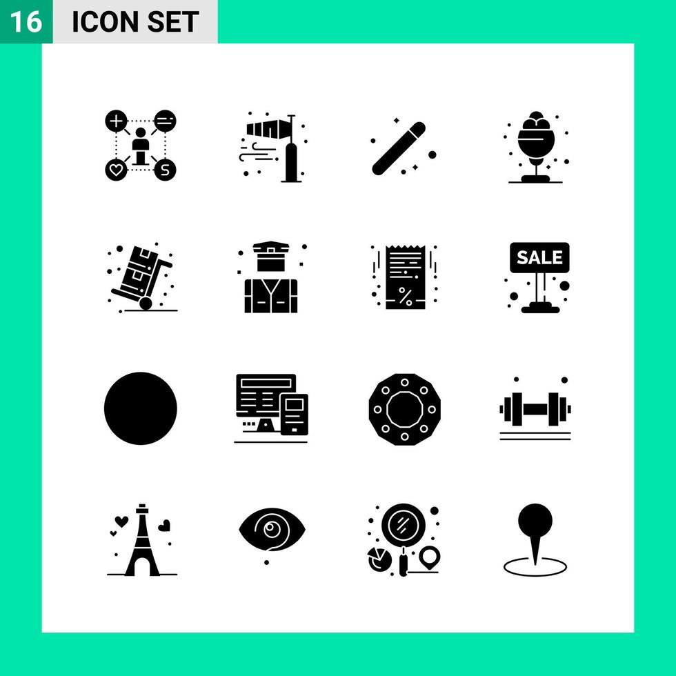 pak van 16 solide stijl icoon reeks glyph symbolen voor afdrukken creatief tekens geïsoleerd Aan wit achtergrond 16 icoon reeks vector