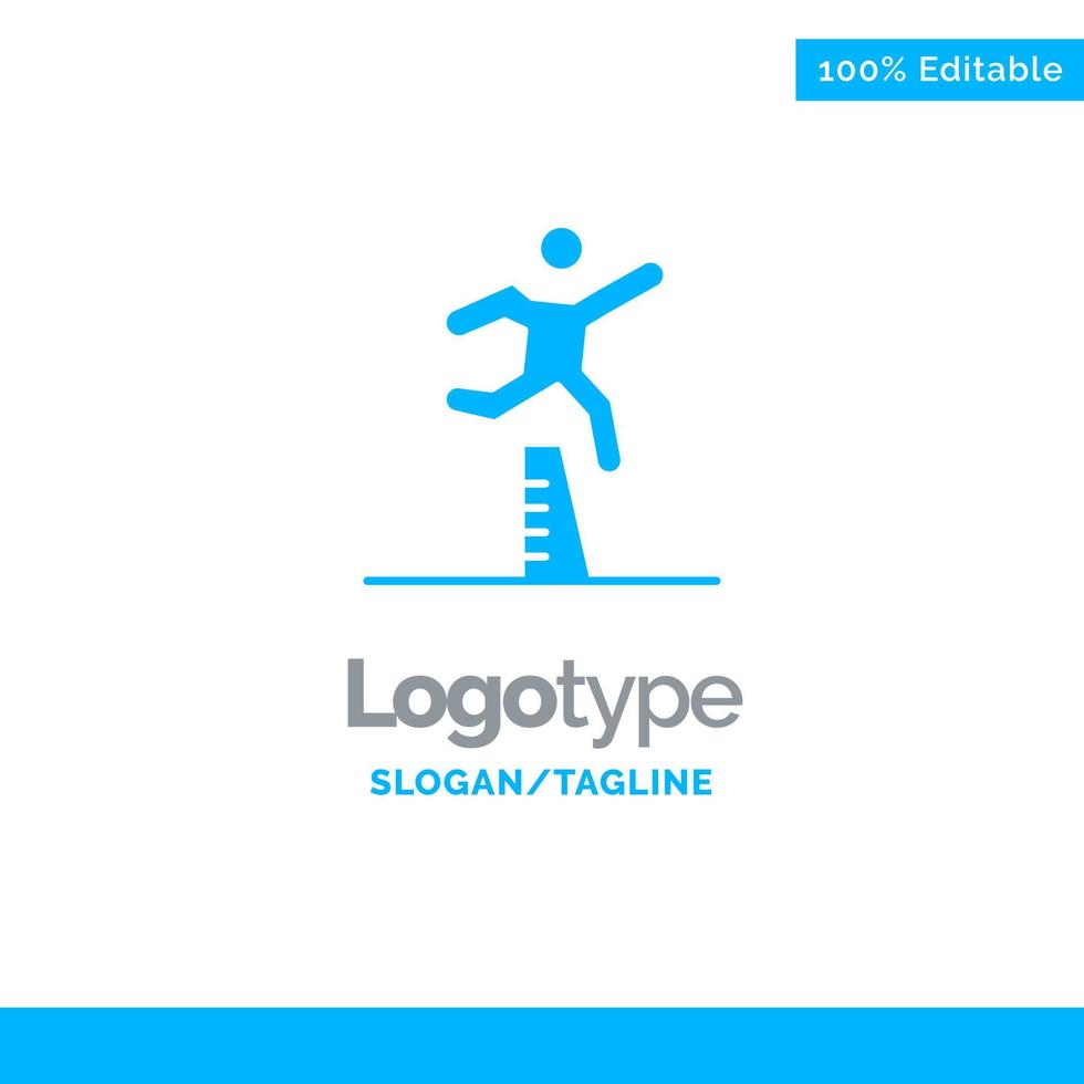 atleet jumping loper rennen steeplechase blauw solide logo sjabloon plaats voor slogan vector