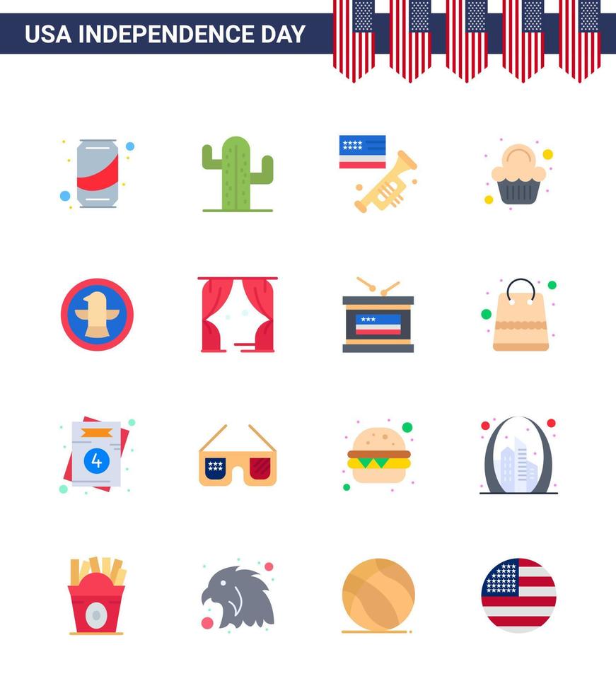 pak van 16 creatief Verenigde Staten van Amerika onafhankelijkheid dag verwant flats van vogel viering vlag zoet taart bewerkbare Verenigde Staten van Amerika dag vector ontwerp elementen