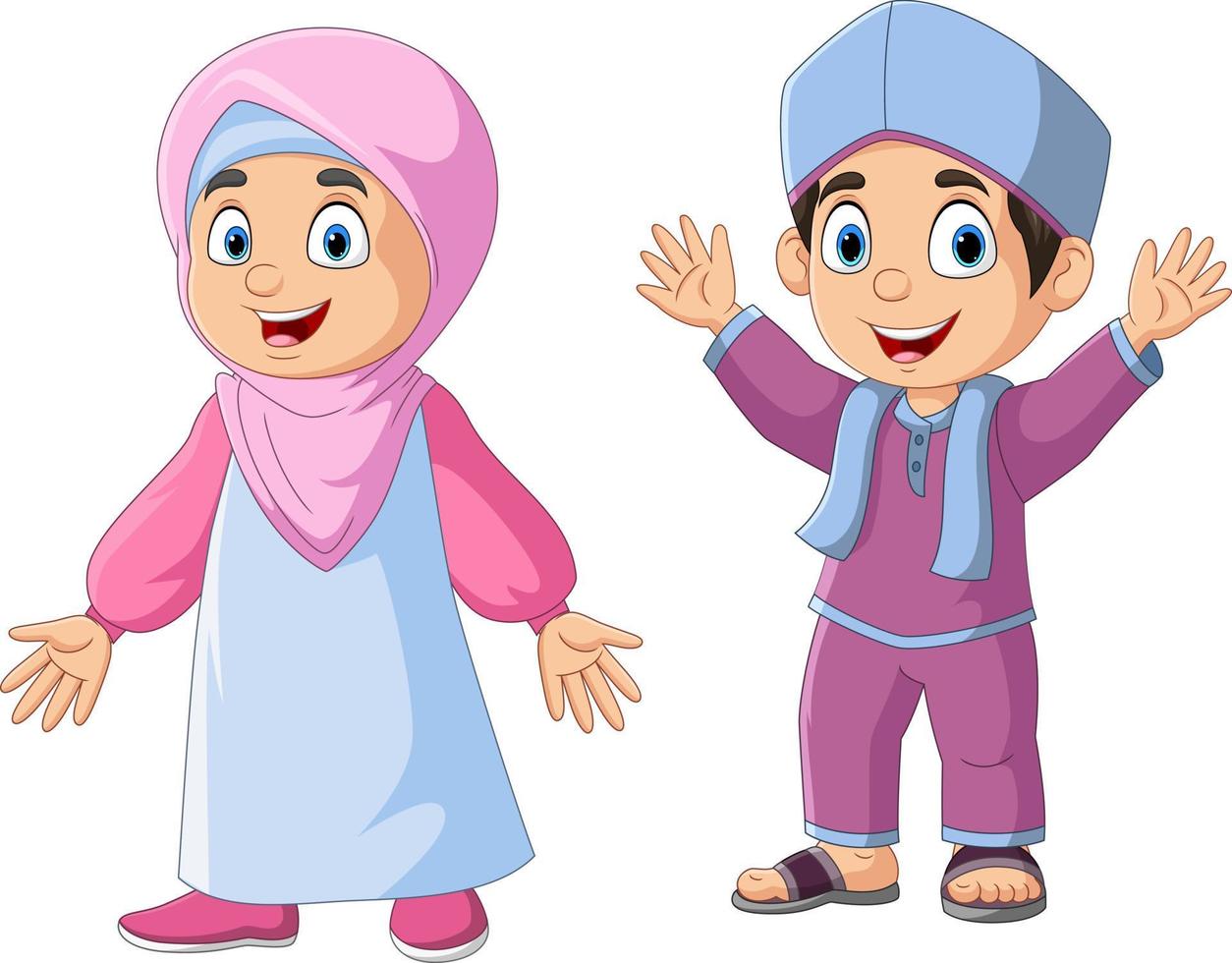 gelukkige moslim jongen en meisje cartoon vector