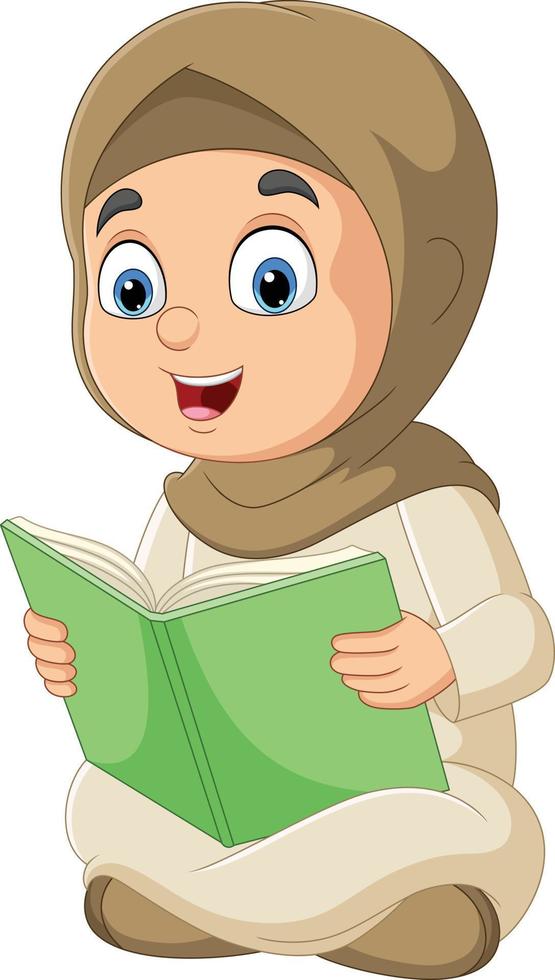cartoon moslim meisje dat een boek leest vector