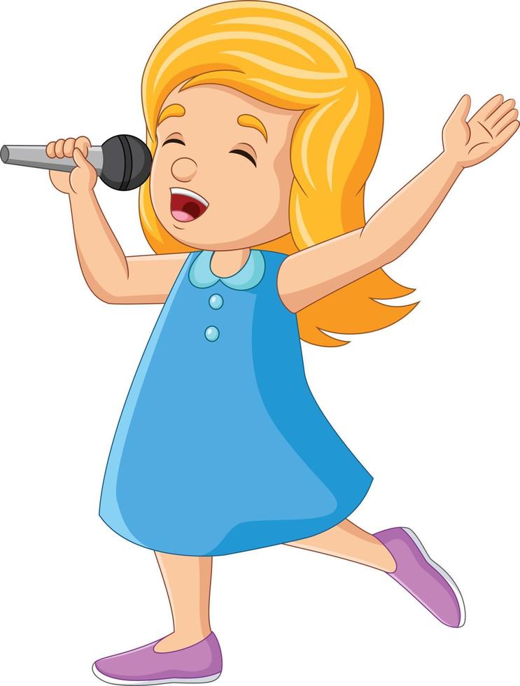 schattig weinig meisje het zingen met de mic vector