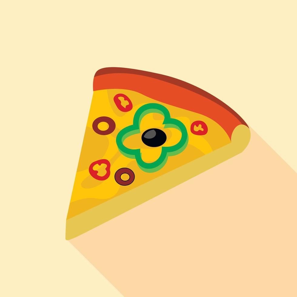 pizza met groen peper en olijven icoon vlak stijl vector