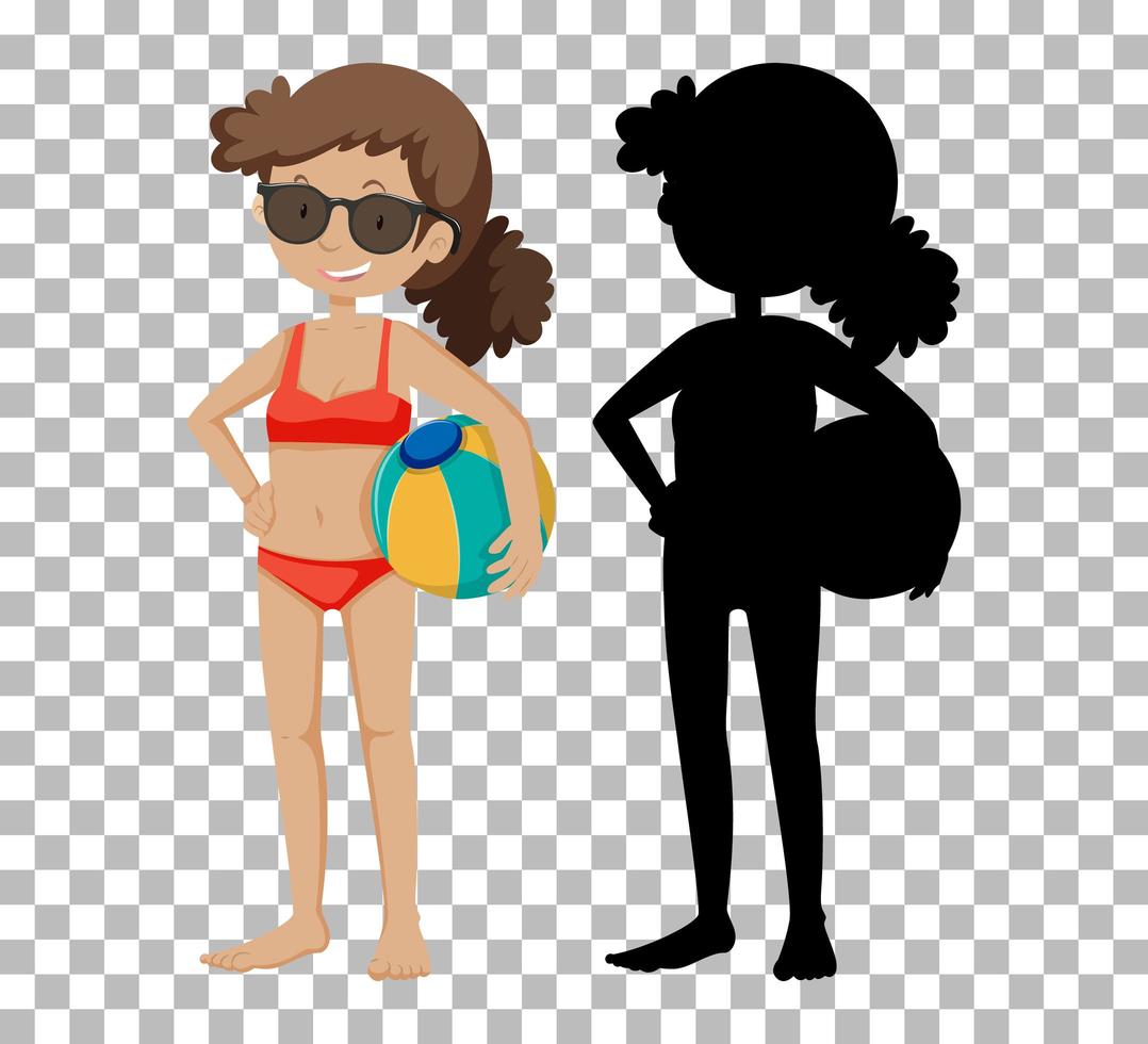 zomer stripfiguur en silhouet vector