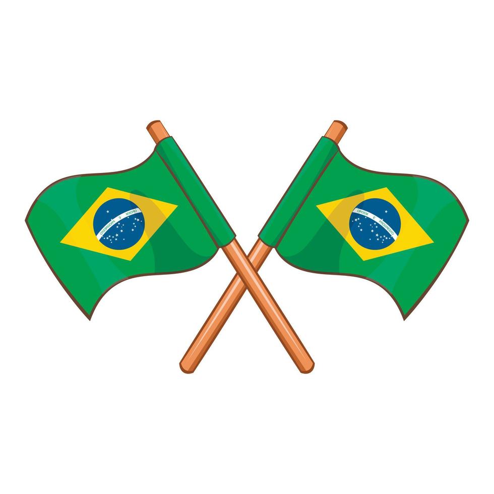 gekruiste vlaggen van Brazilië icoon, tekenfilm stijl vector