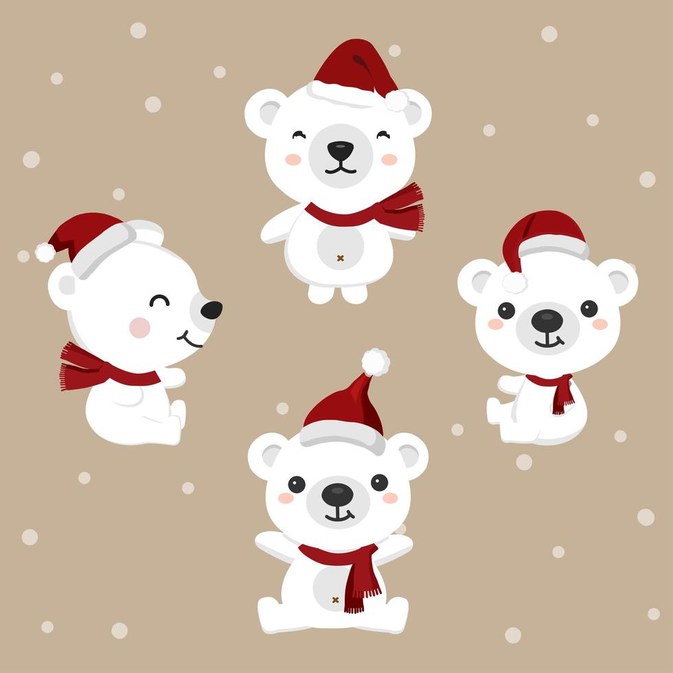 set van beren met kerstmuts vector