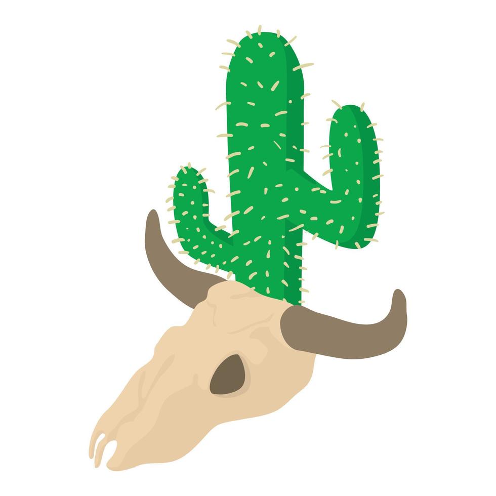 woestijn reis icoon isometrische vector. buffel schedel en reusachtig groen cactus icoon vector