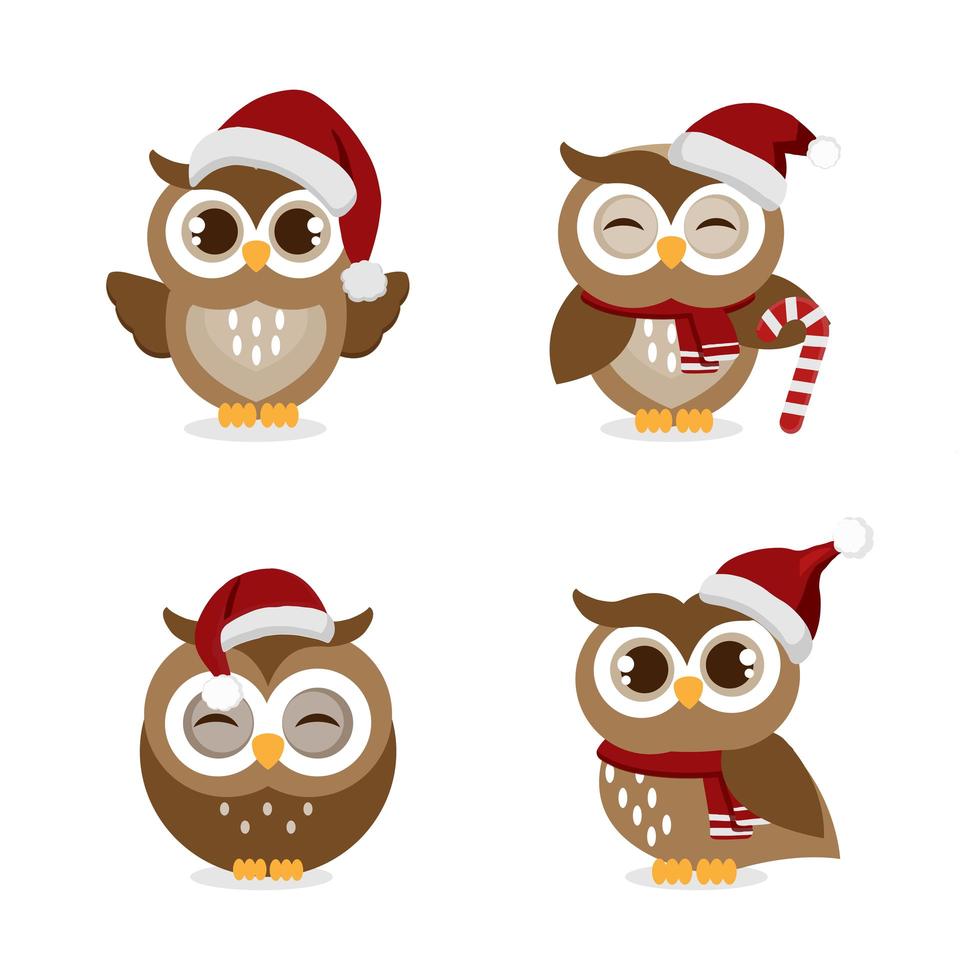 set van uilen met kerstmuts vector