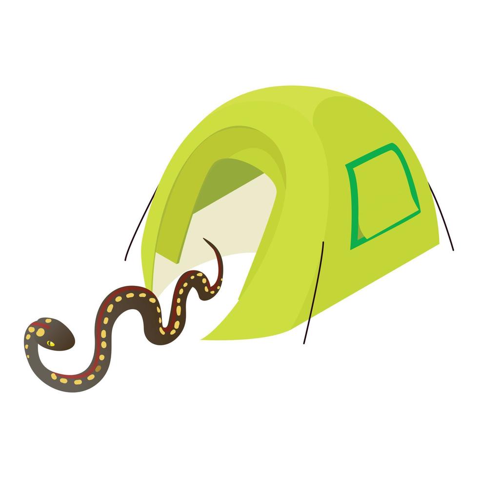 woestijn slang icoon isometrische vector. woestijn cobra in de buurt groen Open camping tent vector