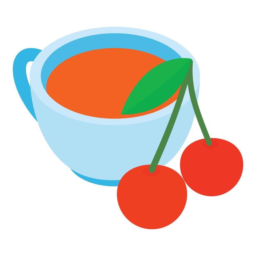 fruit thee icoon isometrische vector. rijp zoet sappig kers en kop van fruit drinken vector