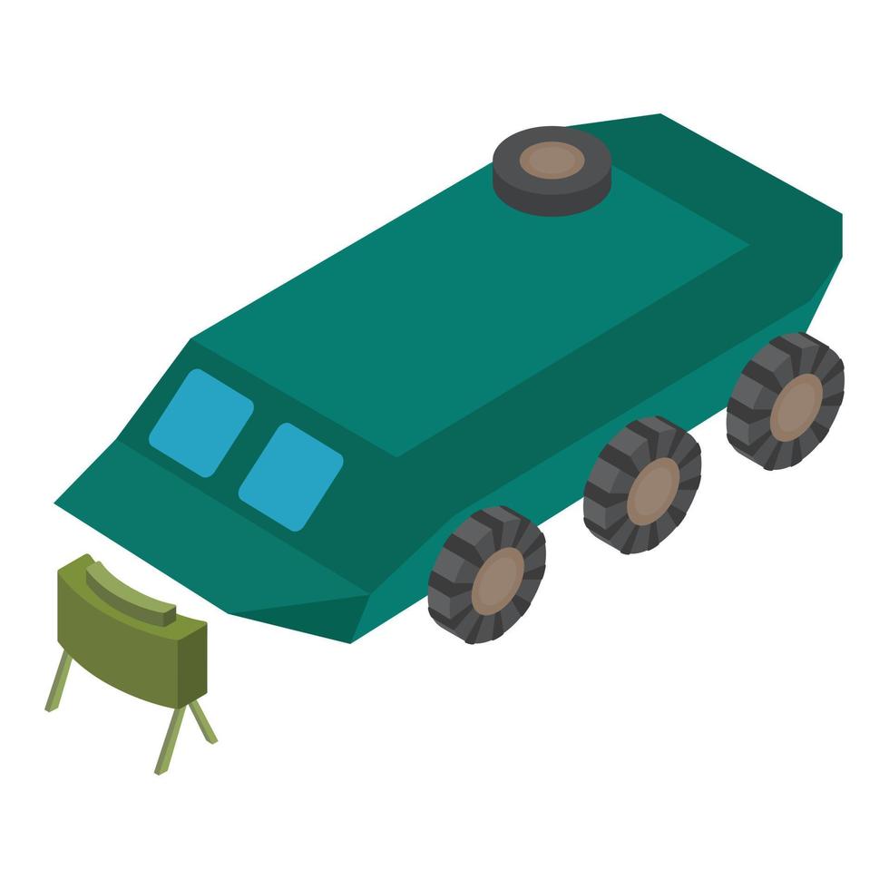 leger uitrusting icoon isometrische vector. gepantserd leger voertuig en land- de mijne vector